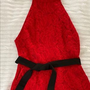 Red, lace halter romper